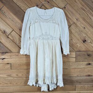 Free People Montana Bohemian Dress Size 4 Ivory Floral Lace Embroidery High Low